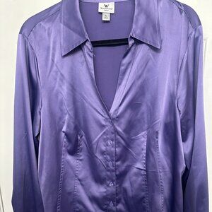Worthington Women Cuffed Long Sleeve Purple Satin XL